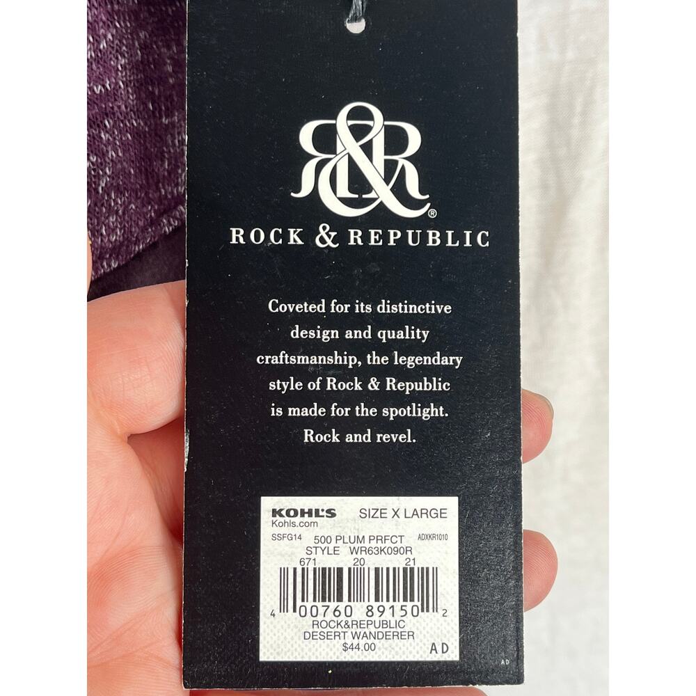 Rock & Republic Plum Perfect Shark Bite Hem Tank Top - XL NWT - Picture 4 of 10